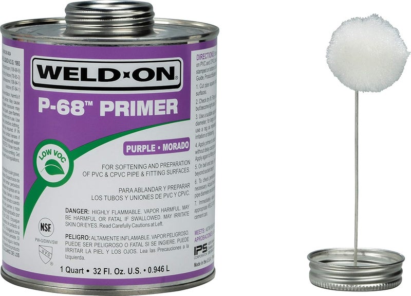 IPS WELD-ON 10210 P-68 PVC/CPVC Non-Bodied Primer - Fast Acting and Low-VOC, Purple, 1 Quart (32 fl oz) - Image 3